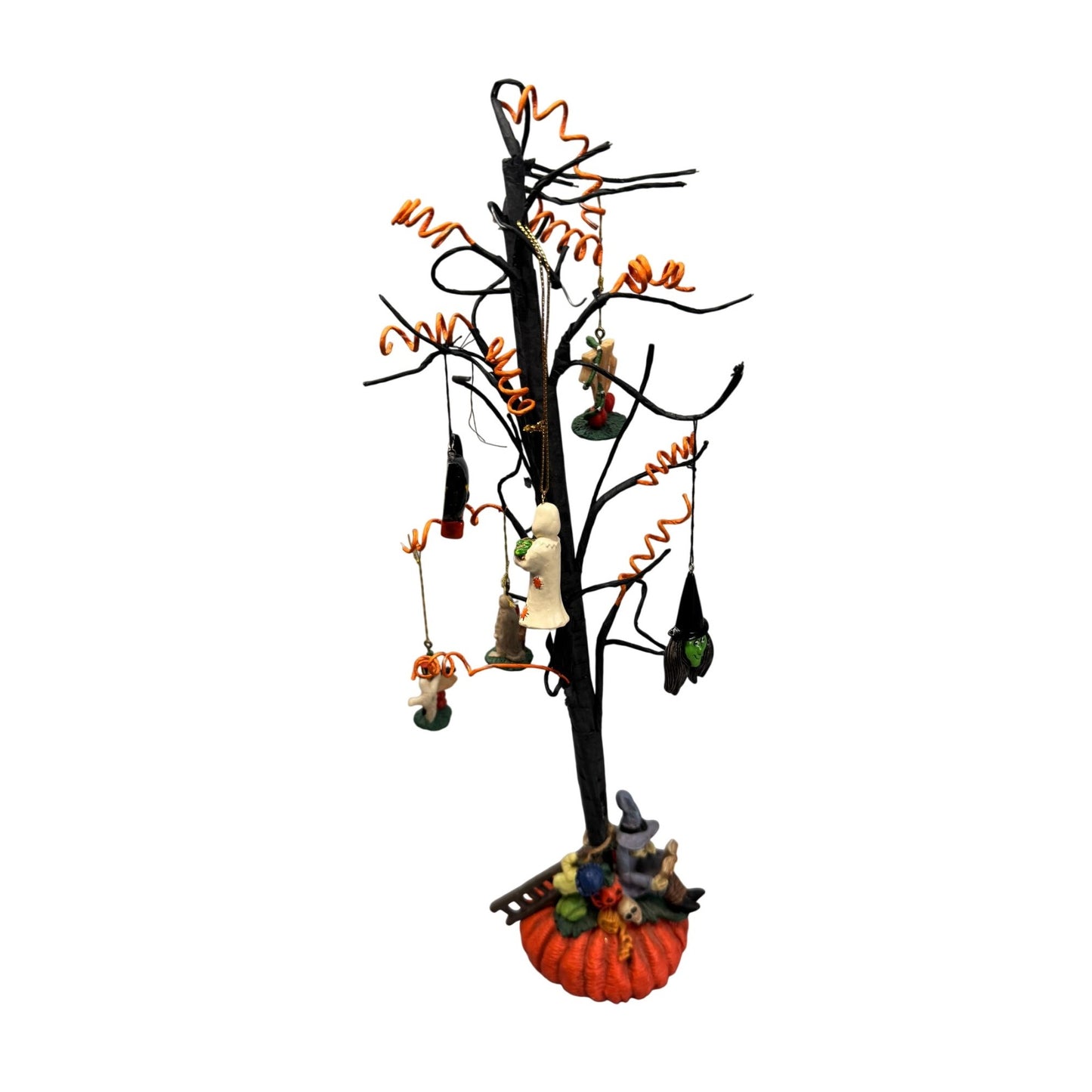 Halloween Ornament Tree With Mini Halloween Ornaments Pumpkin Base 14 1/2"