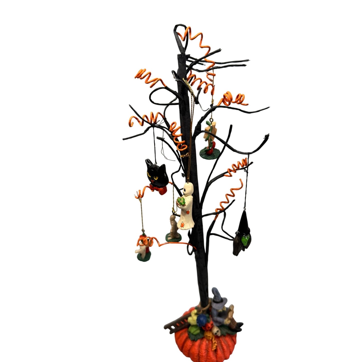 Halloween Ornament Tree With Mini Halloween Ornaments Pumpkin Base 14 1/2"