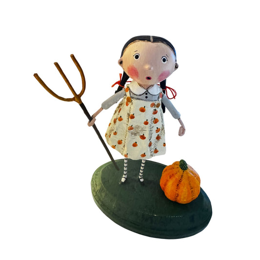 Lori Mitchell Pru The Pumpkin Farmer Figurine Halloween Folk Art 6.75" Signed