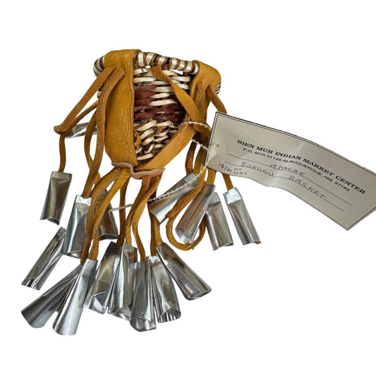 Native American Miniature Burden Basket Leather Jingles Bien Mur Indian Market