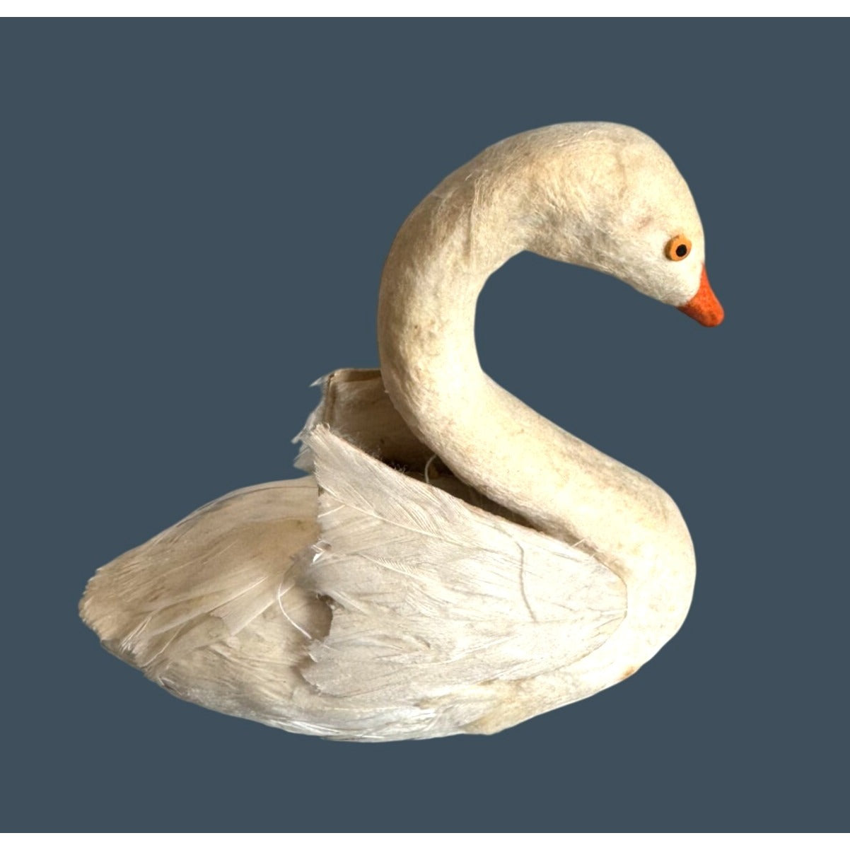 Vintage Feather Swan Figurine White Cotton Batting Styrofoam Body 3.25 Inch