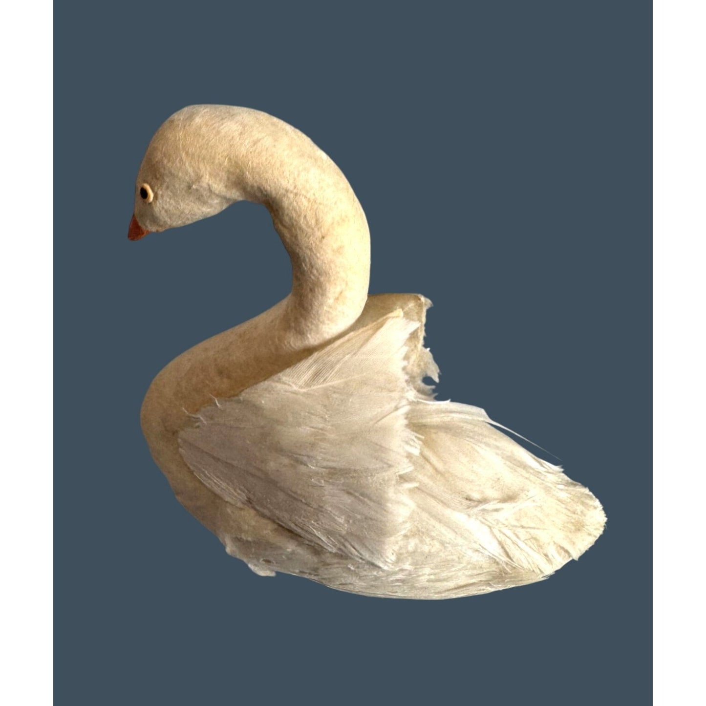 Vintage Feather Swan Figurine White Cotton Batting Styrofoam Body 3.25 Inch