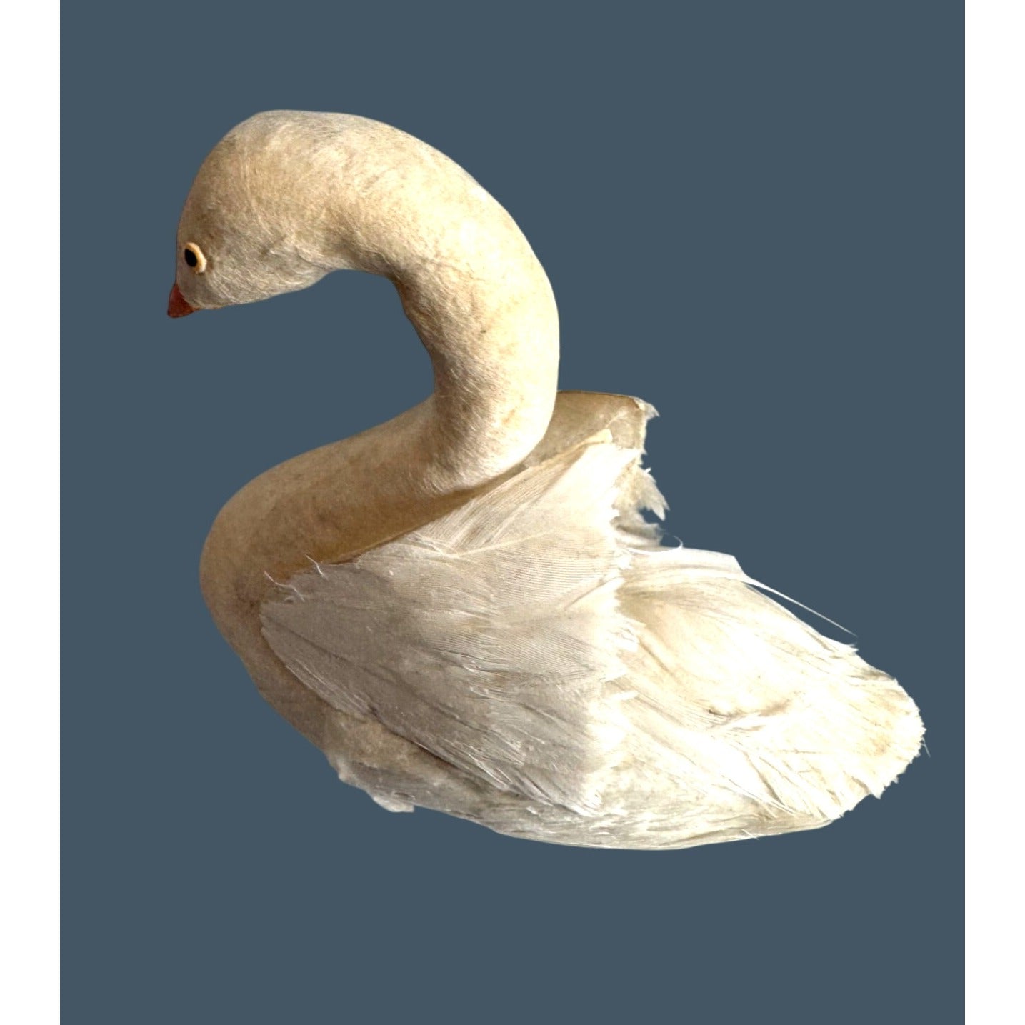 Vintage Feather Swan Figurine White Cotton Batting Styrofoam Body 3.25 Inch