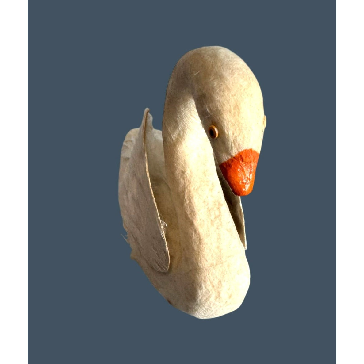 Vintage Feather Swan Figurine White Cotton Batting Styrofoam Body 3.25 Inch