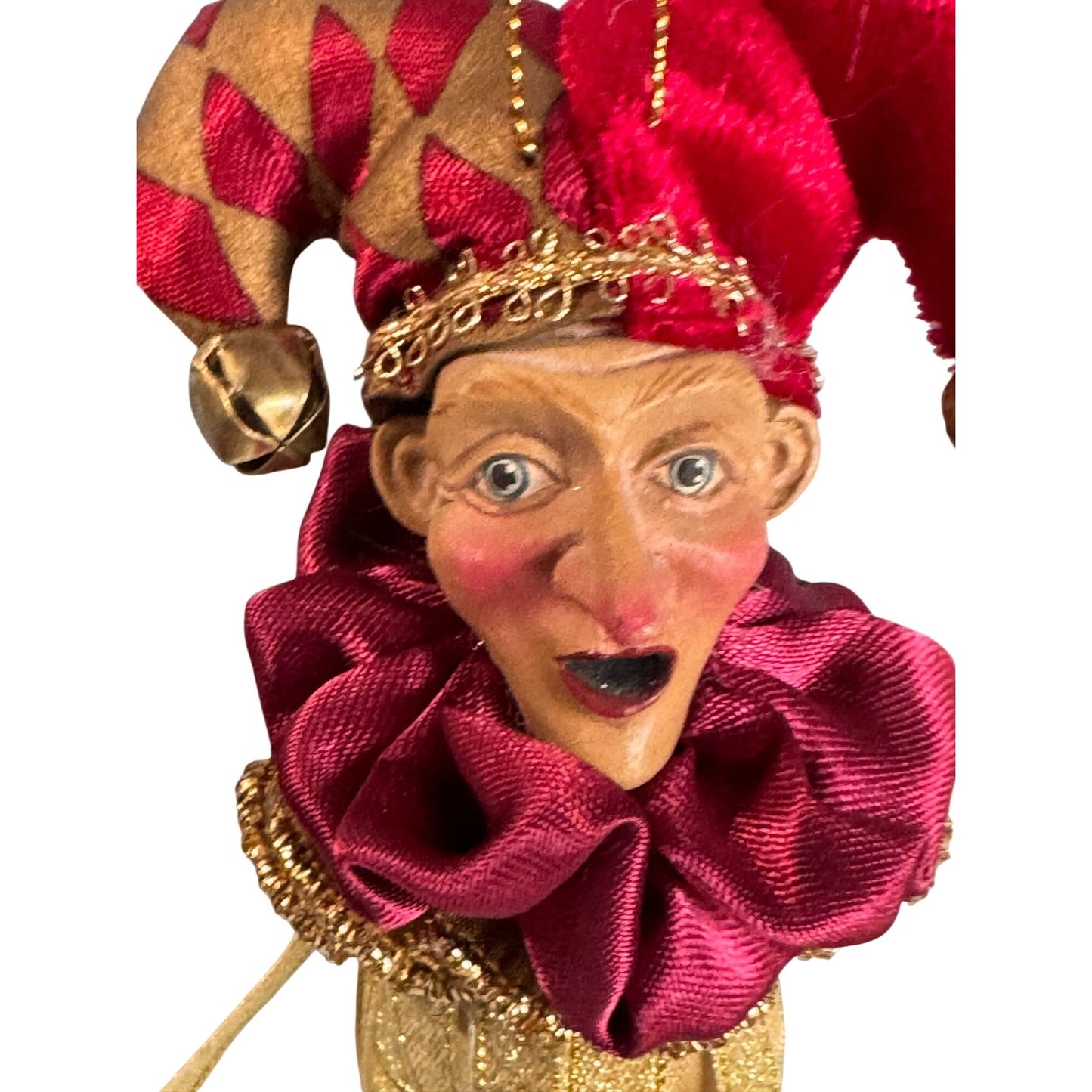 Mark Roberts Jester Harlequin Ornament Red Gold Bells Wand 9"