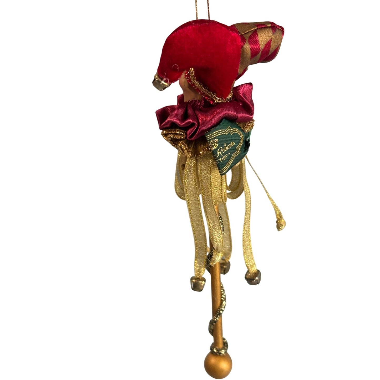 Mark Roberts Jester Harlequin Ornament Red Gold Bells Wand 9"
