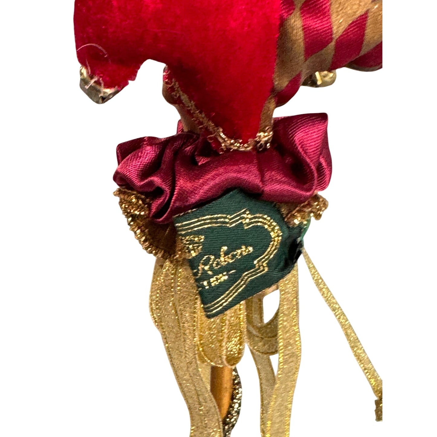 Mark Roberts Jester Harlequin Ornament Red Gold Bells Wand 9"