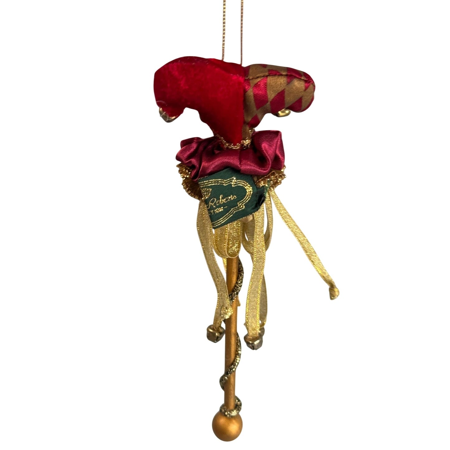 Mark Roberts Jester Harlequin Ornament Red Gold Bells Wand 9"