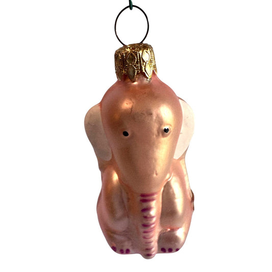 Vintage Blown Glass Pink Elephant Ornament 3.5" West Germany