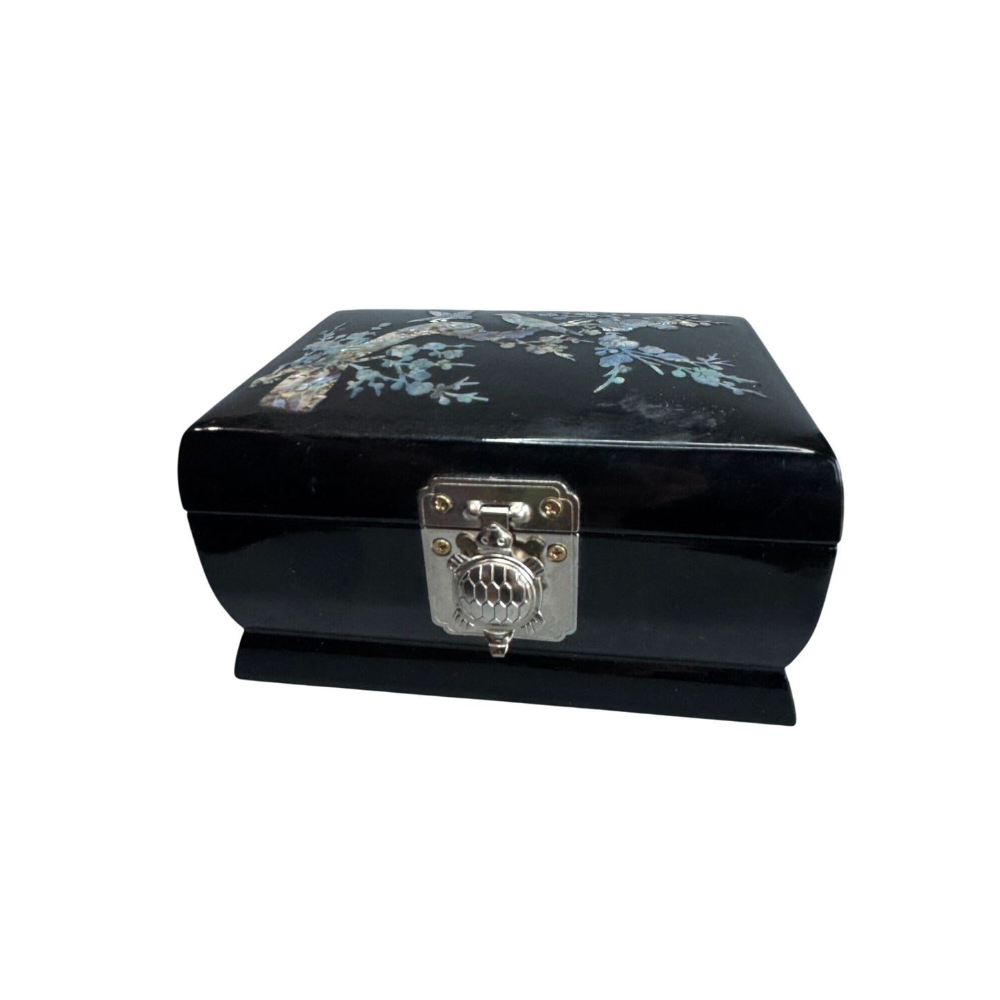 Sanyo Jewelry Music Box Black Lacquer Abalone MOP Inlay 5 3/4 Inch