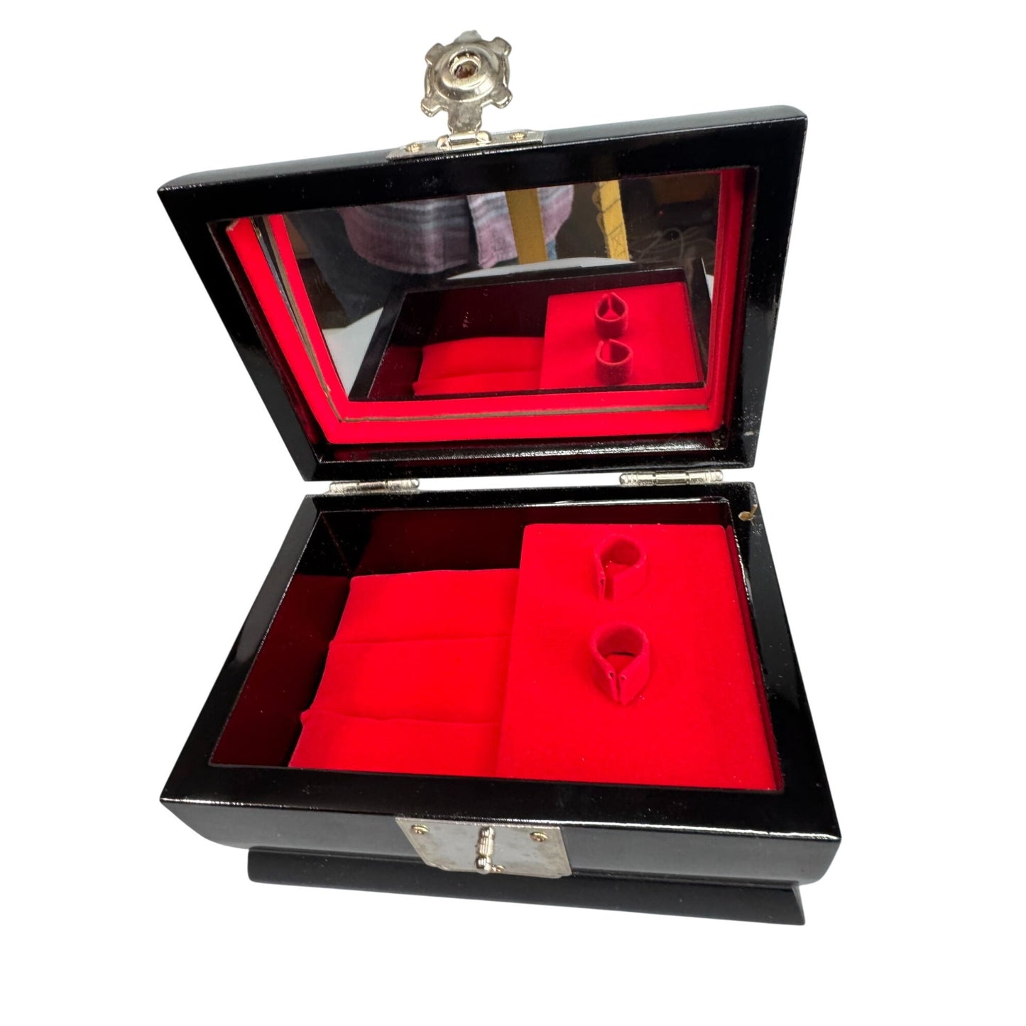 Sanyo Jewelry Music Box Black Lacquer Abalone MOP Inlay 5 3/4 Inch