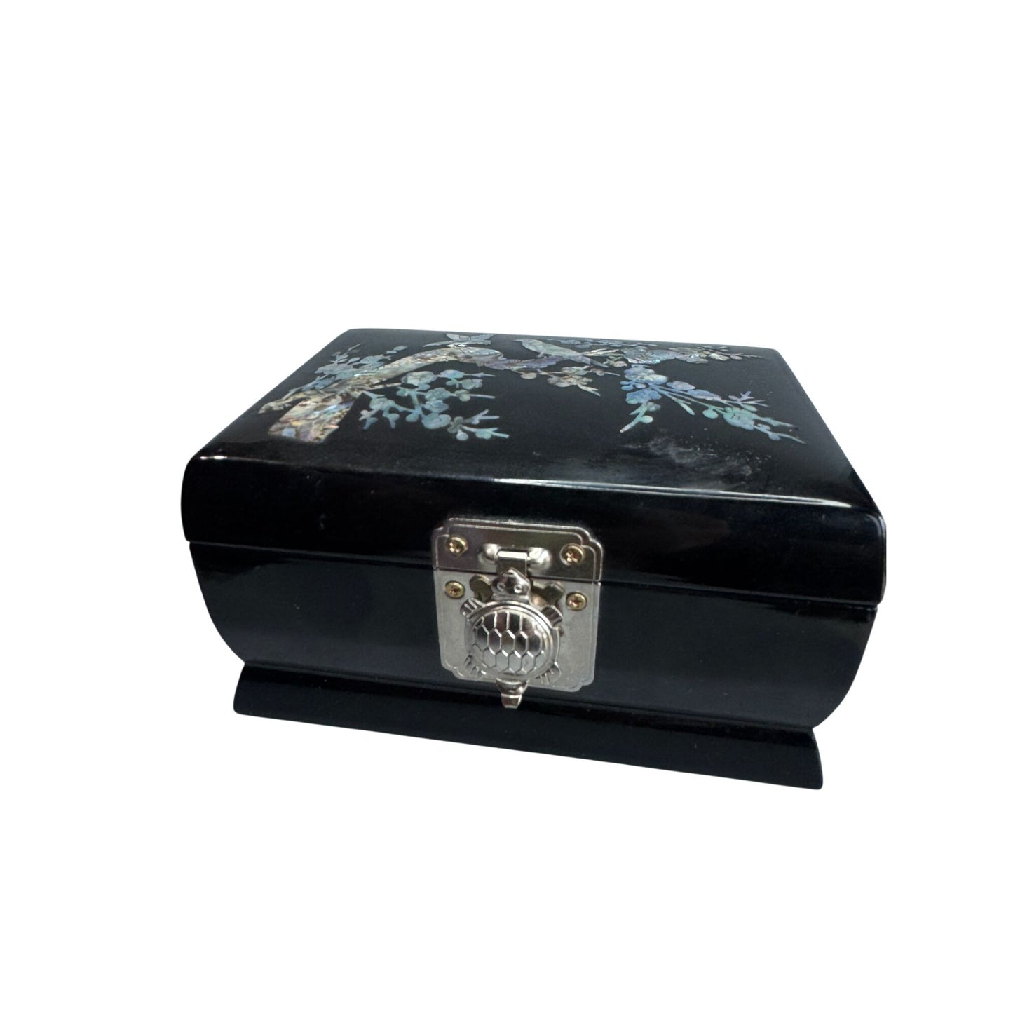 Sanyo Jewelry Music Box Black Lacquer Abalone MOP Inlay 5 3/4 Inch
