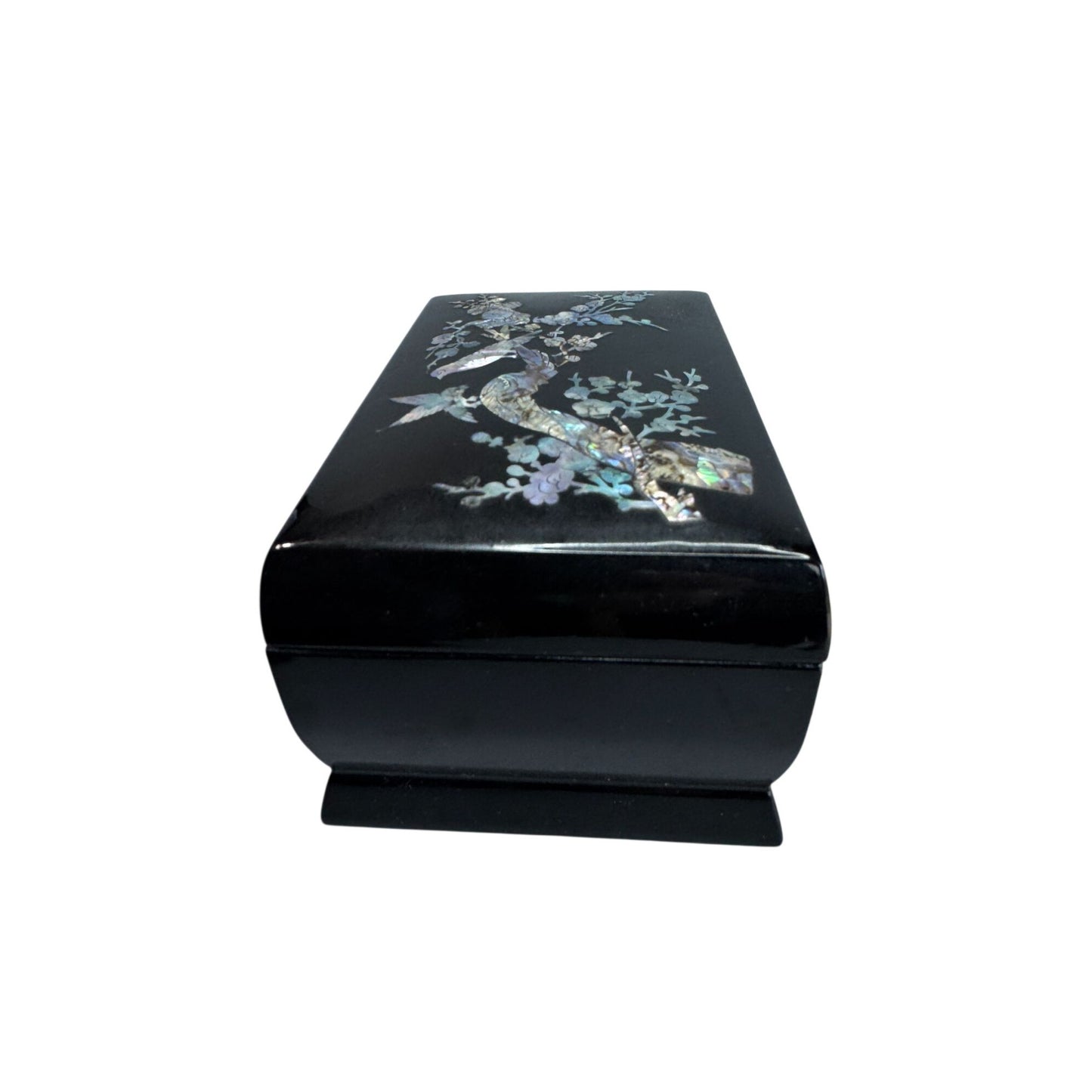 Sanyo Jewelry Music Box Black Lacquer Abalone MOP Inlay 5 3/4 Inch