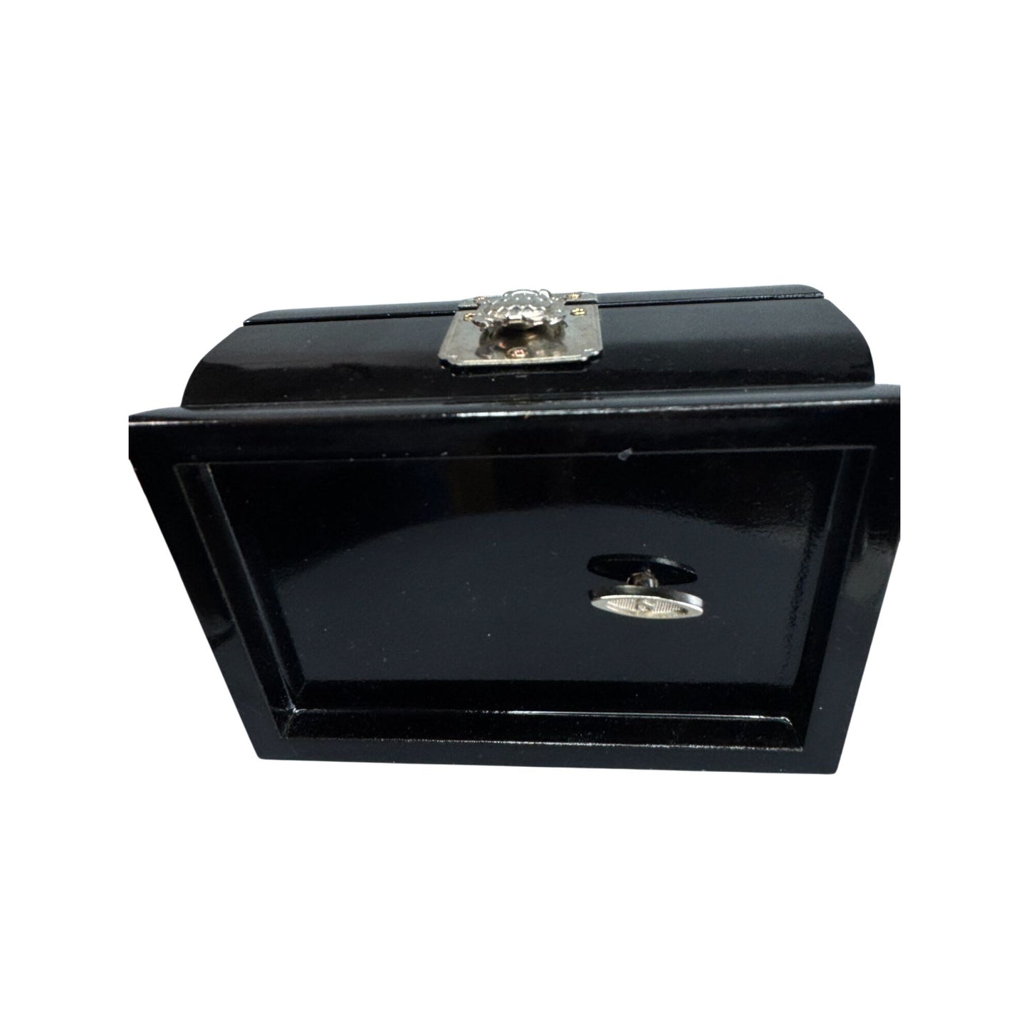 Sanyo Jewelry Music Box Black Lacquer Abalone MOP Inlay 5 3/4 Inch