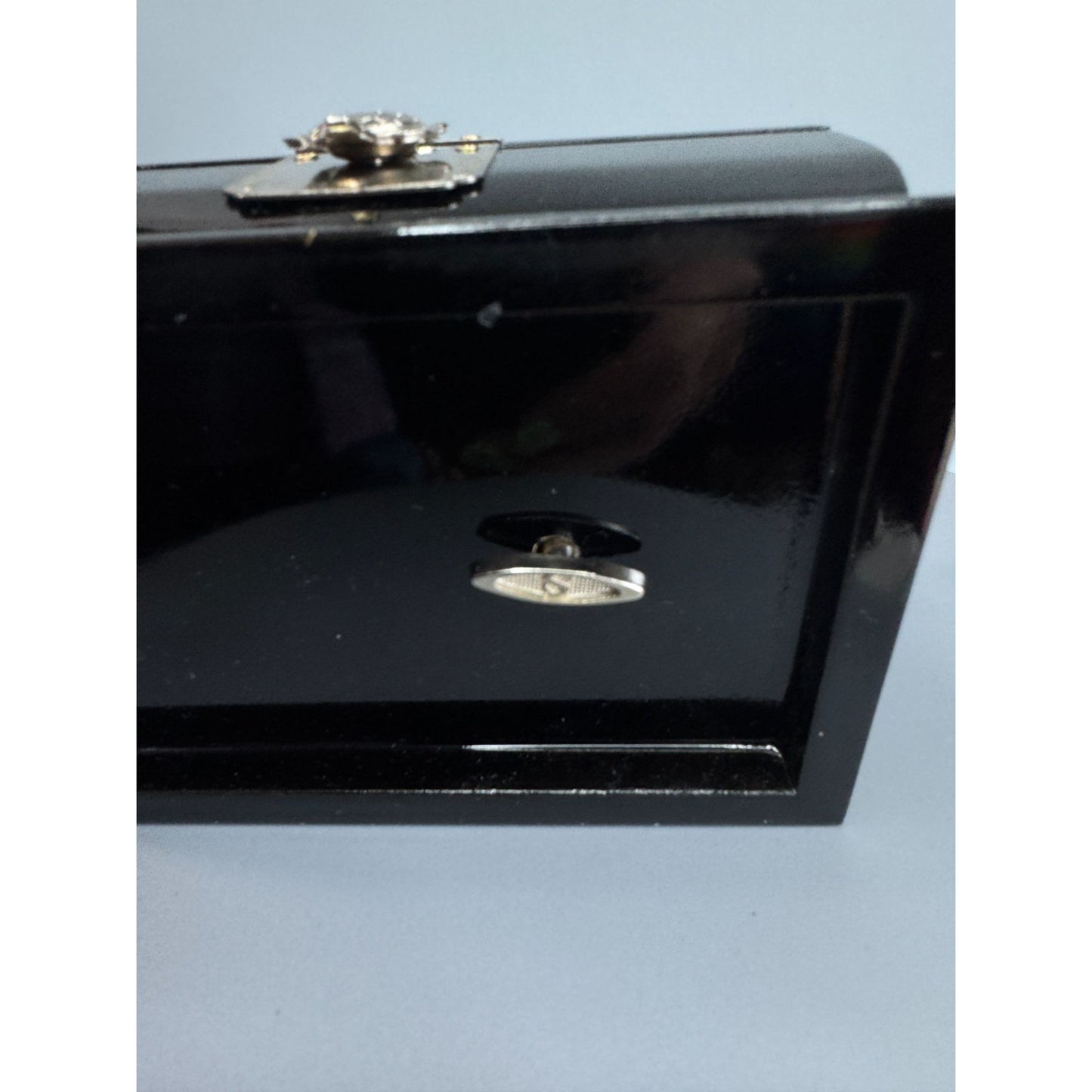 Sanyo Jewelry Music Box Black Lacquer Abalone MOP Inlay 5 3/4 Inch