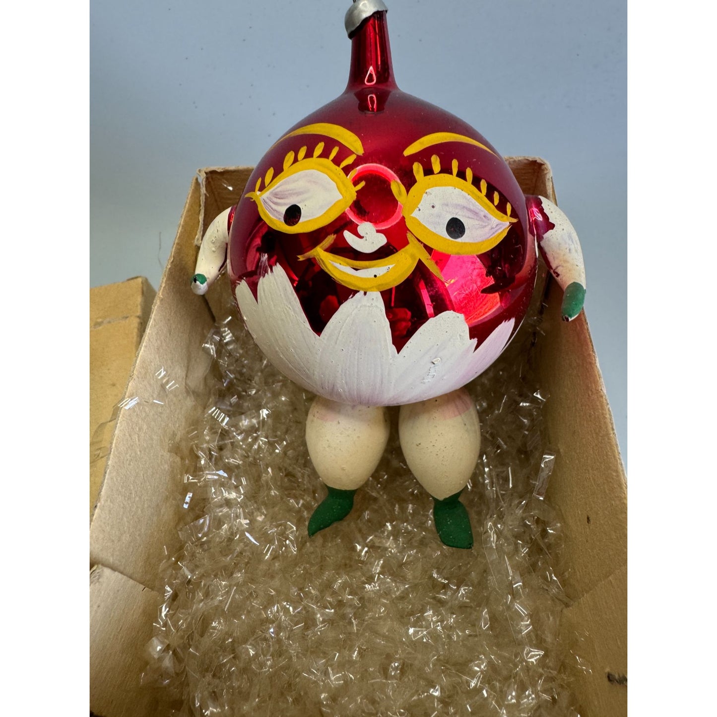 De Carlini Italy Humpty Dumpty Blown Glass Christmas Ornament Red 3 1/2" Box