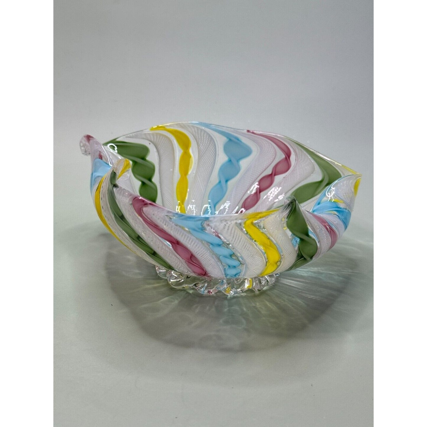 Murano Glass Zanfirico Latticino Ribbon Glass Bowl