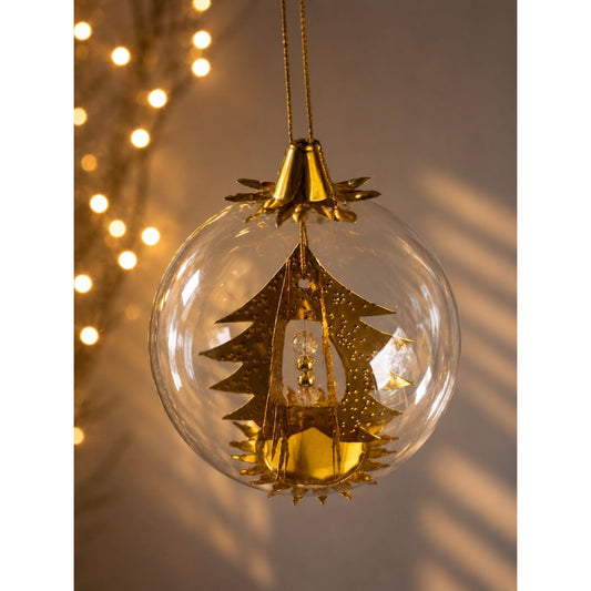 Resl Lenz Germany Glass Globe Ornament Gold Foil Christmas Tree Spinner 4 1/2"