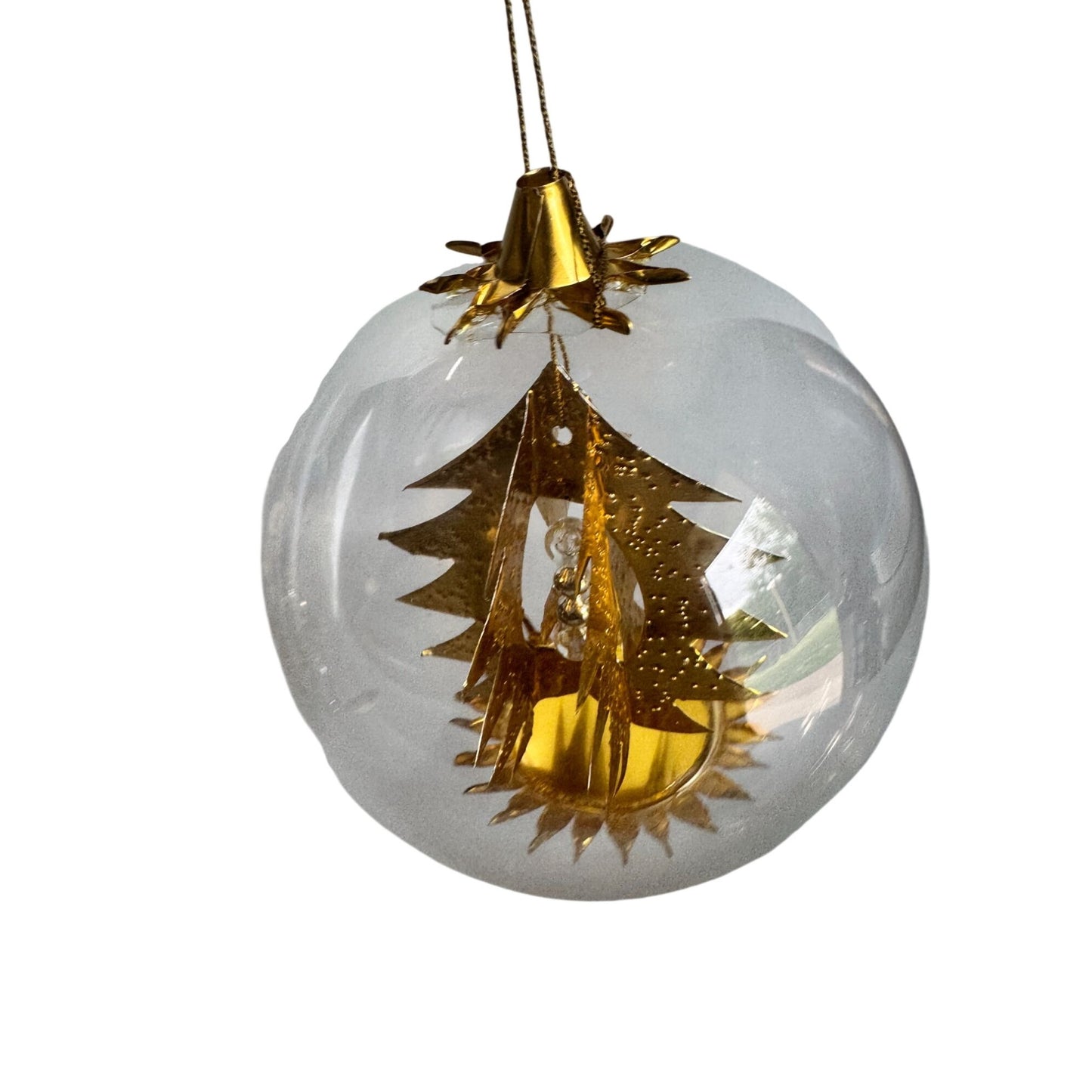 Resl Lenz Germany Glass Globe Ornament Gold Foil Christmas Tree Spinner 4 1/2"