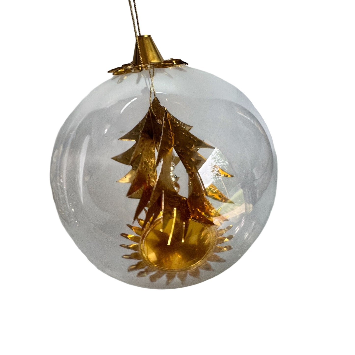Resl Lenz Germany Glass Globe Ornament Gold Foil Christmas Tree Spinner 4 1/2"