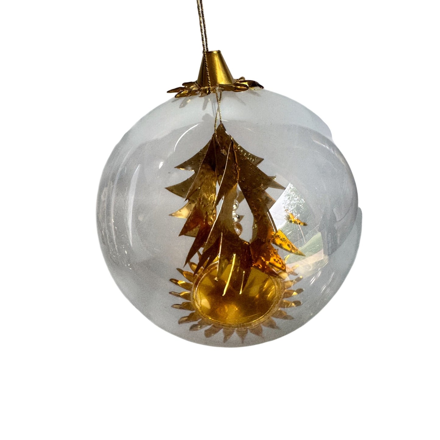 Resl Lenz Germany Glass Globe Ornament Gold Foil Christmas Tree Spinner 4 1/2"
