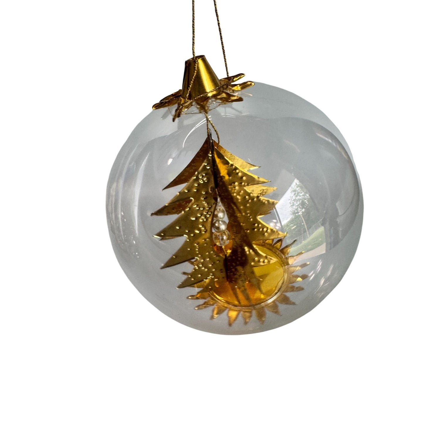Resl Lenz Germany Glass Globe Ornament Gold Foil Christmas Tree Spinner 4 1/2"