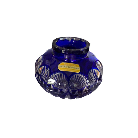 Cobalt Blue Crystal Bud Vase Intricate Cut Designs Bleikristall Wittelsbacher Handcrafted