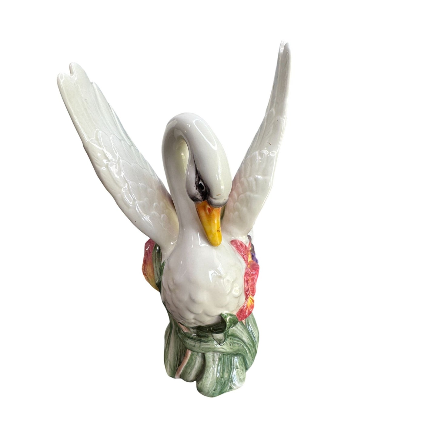 Fitz & Floyd Swan Candle Holders Floral Ceramic Pair Vintage White