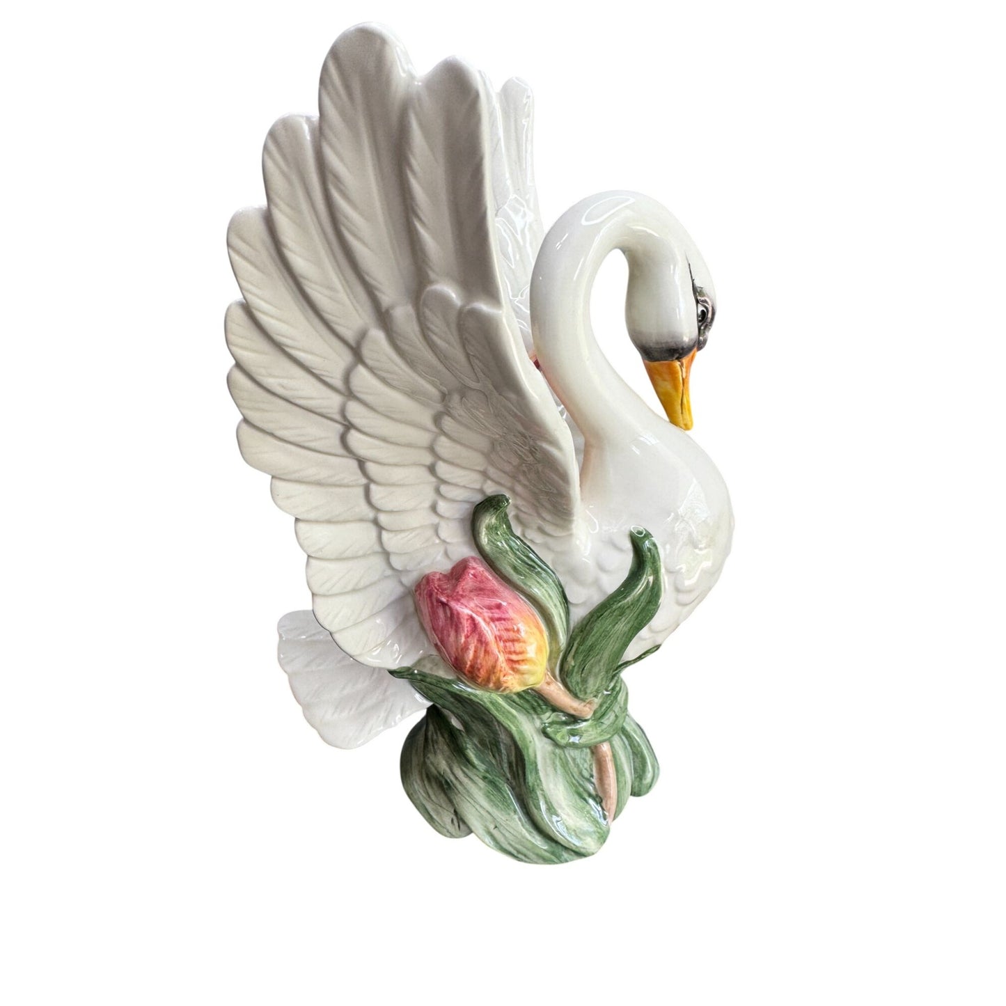 Fitz & Floyd Swan Candle Holders Floral Ceramic Pair Vintage White