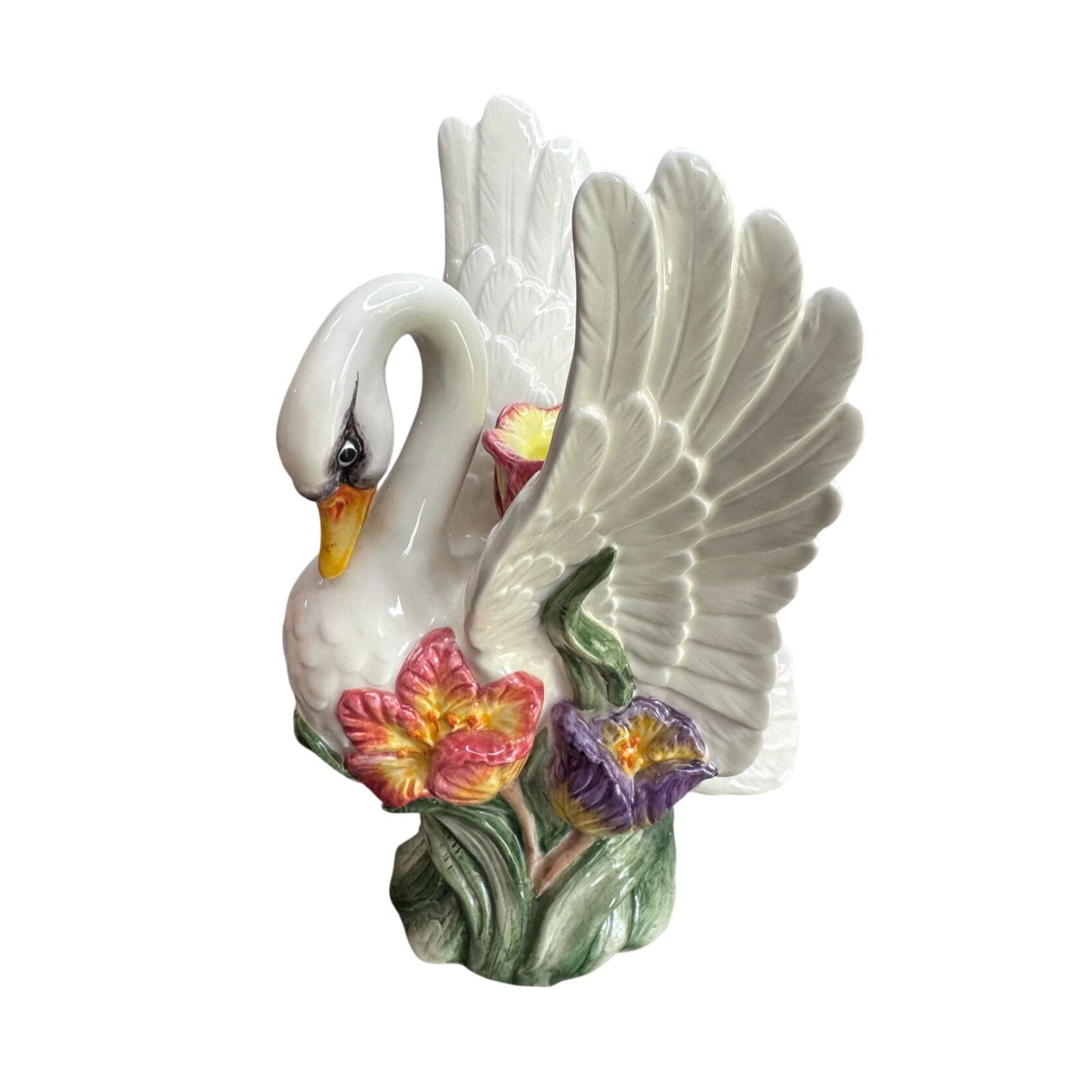 Fitz & Floyd Swan Candle Holders Floral Ceramic Pair Vintage White