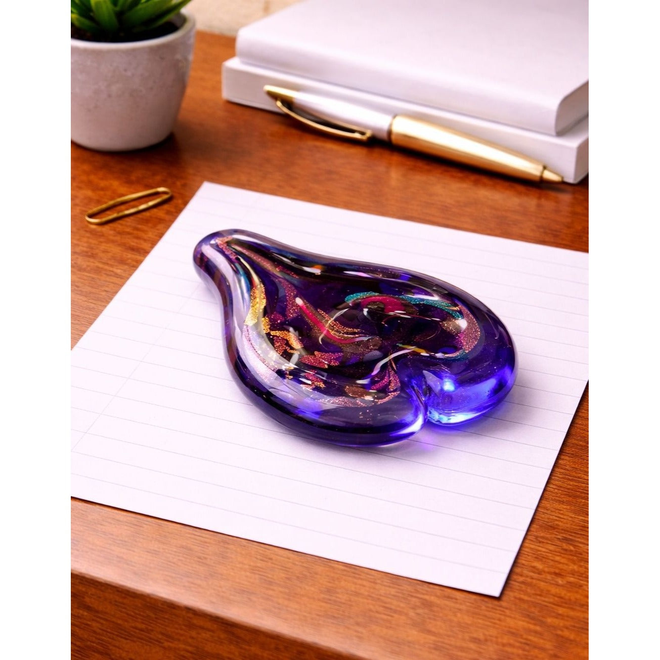 Glass Eye Studio Heart Of Fire Metallic Art Glass Paperweight Cobalt 4"
