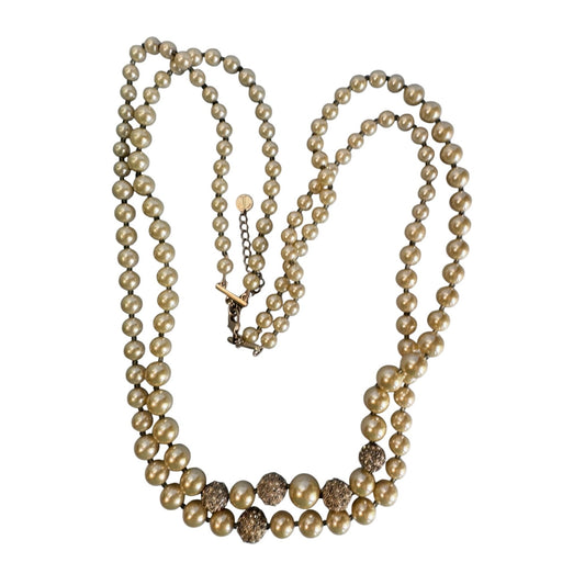Talbots Multistrand Faux Pearl Necklace With Glittering Accents Adjustable Chain
