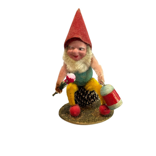 Antique Pinecone Elf Figure Molded Face Chenille Pipe Cleaners 3 1/4" Multicolor