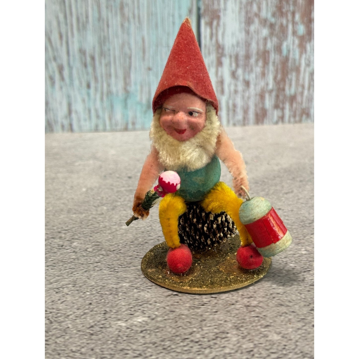Antique Pinecone Elf Figure Molded Face Chenille Pipe Cleaners 3 1/4" Multicolor