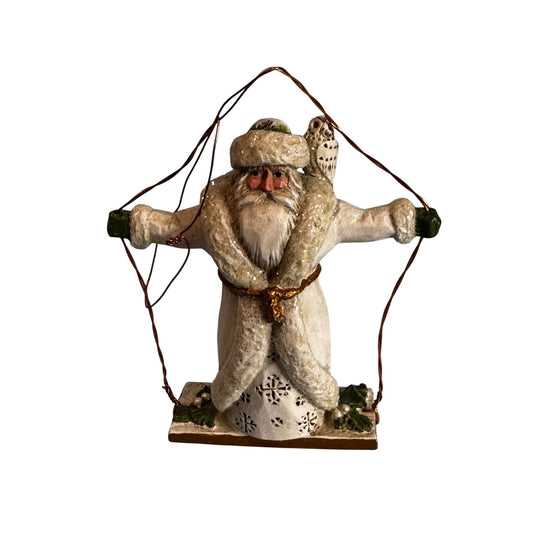 Pamela Schifferl Woodland Snowy Owl Santa Ornament 4½ Inches