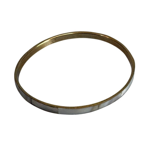 Gold-Tone Thin Bangle Bracelet With Inlaid Abalone Shell Design
