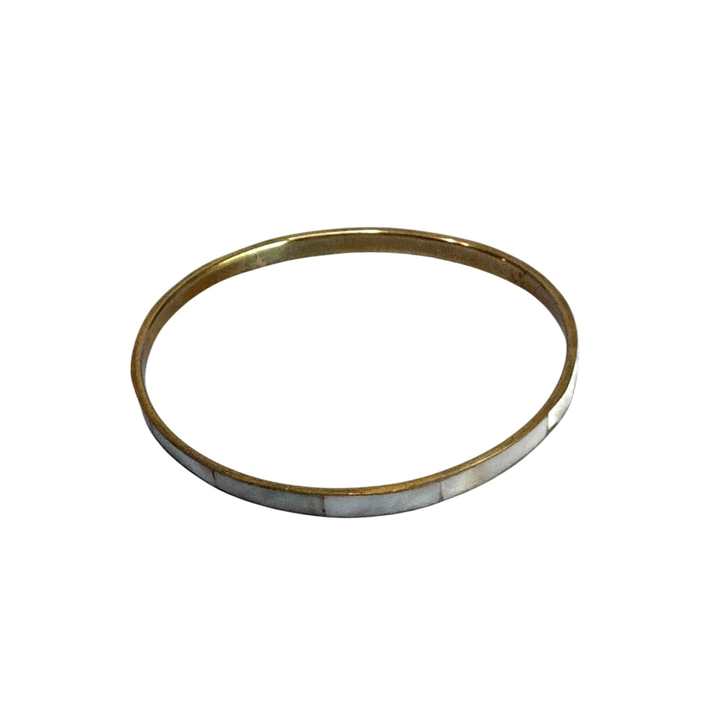 Gold-Tone Thin Bangle Bracelet With Inlaid Abalone Shell Design