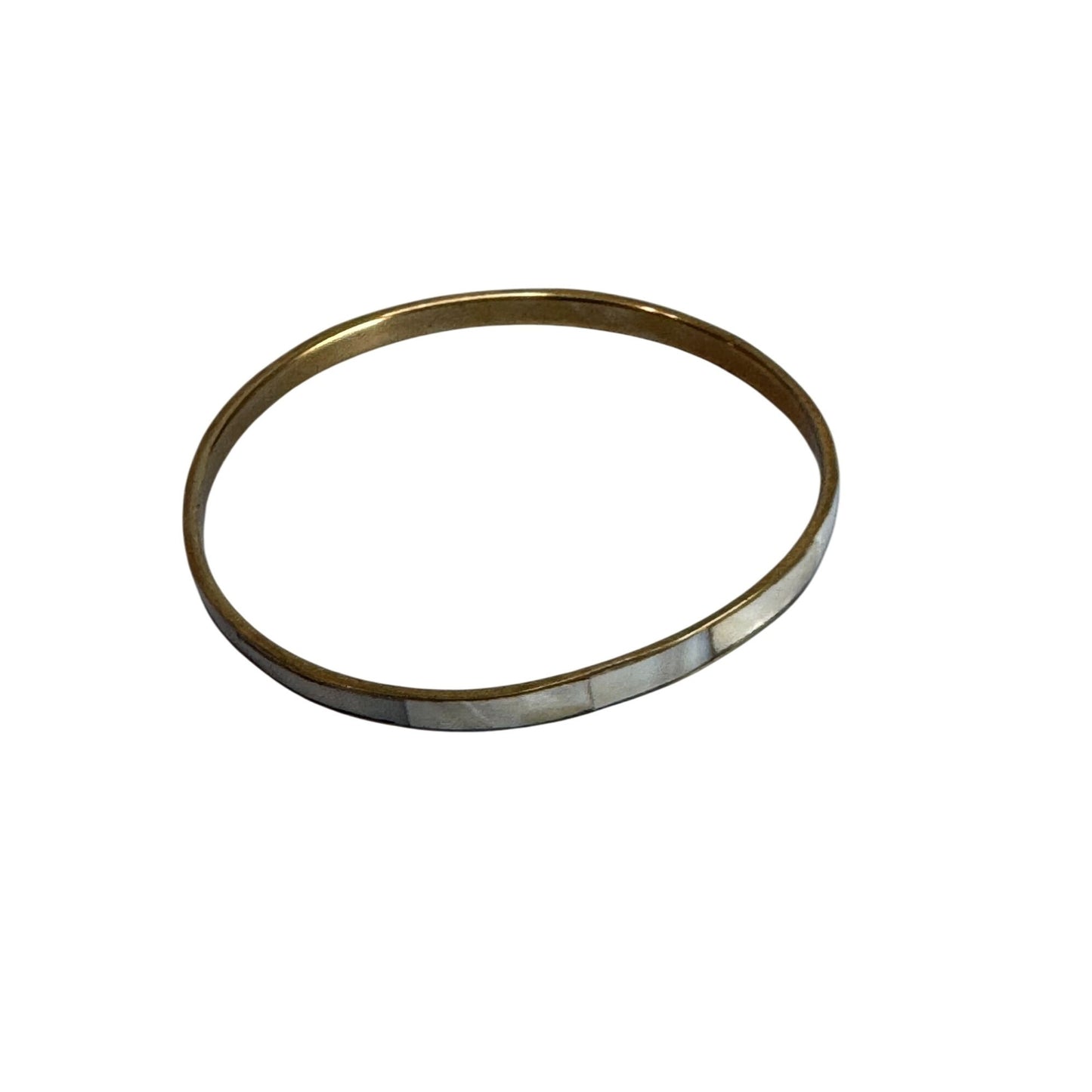 Gold-Tone Thin Bangle Bracelet With Inlaid Abalone Shell Design