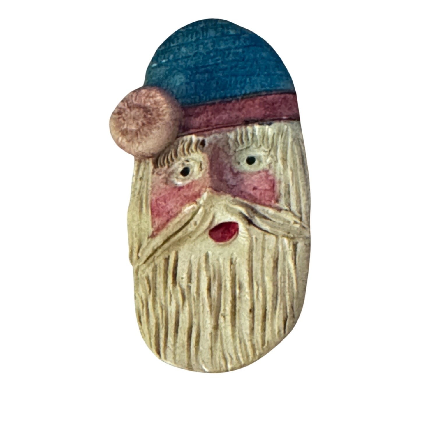 Susie Richardson Signed Hand-Painted Clay Santa Face Brooch Folk Art 2 1/2"