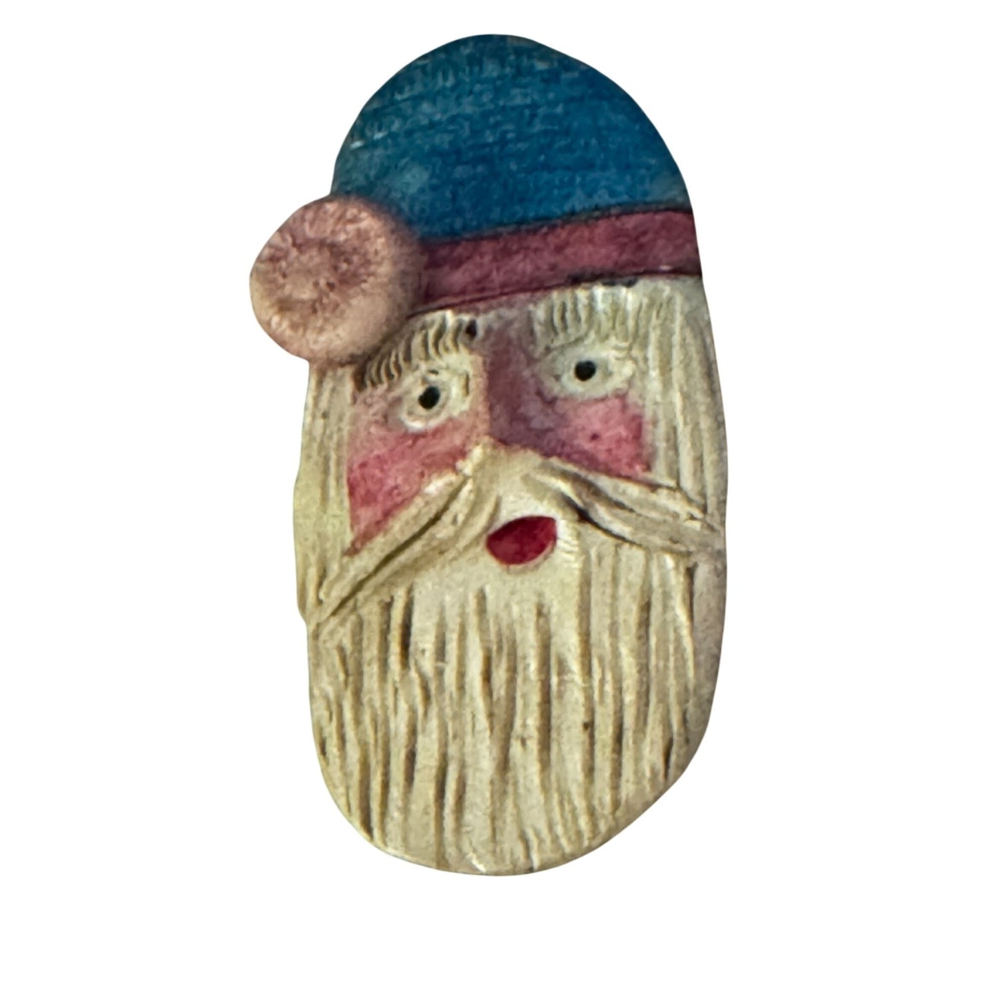 Susie Richardson Signed Hand-Painted Clay Santa Face Brooch Folk Art 2 1/2"