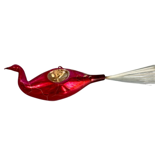 Antique Lauscha Glass Bird Ornament Red Reflector Spun Glass Tail 1930s–40s Germany