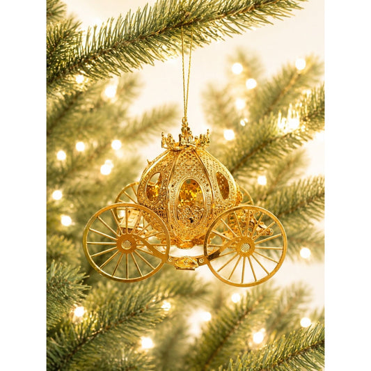 Danbury Mint 1995 Annual Gold Christmas Ornament Fantasy Coach With Box
