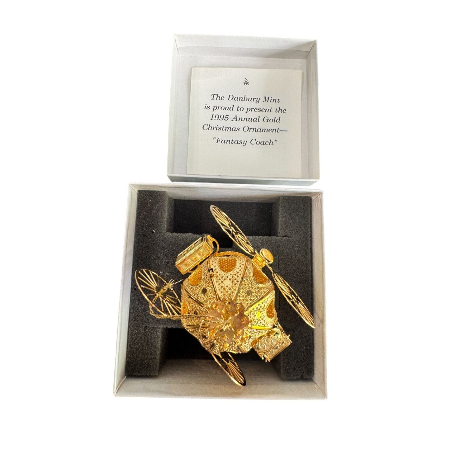 Danbury Mint 1995 Annual Gold Christmas Ornament Fantasy Coach With Box