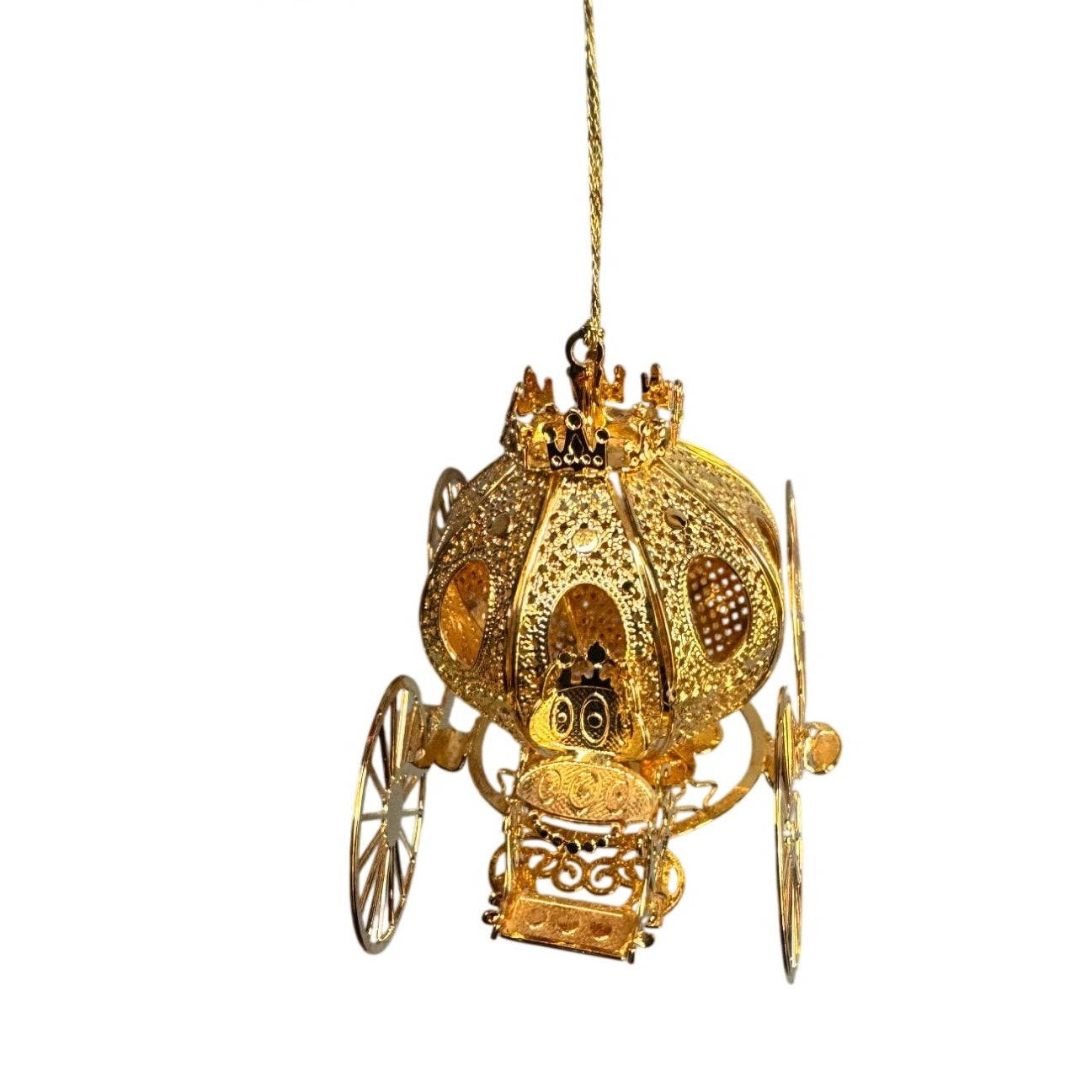 Danbury Mint 1995 Annual Gold Christmas Ornament Fantasy Coach With Box