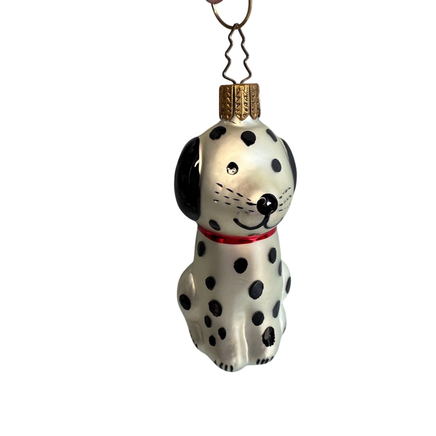 Whitehurst Dog Ornament Dalmation Glass Black White Red Collar 3.5"