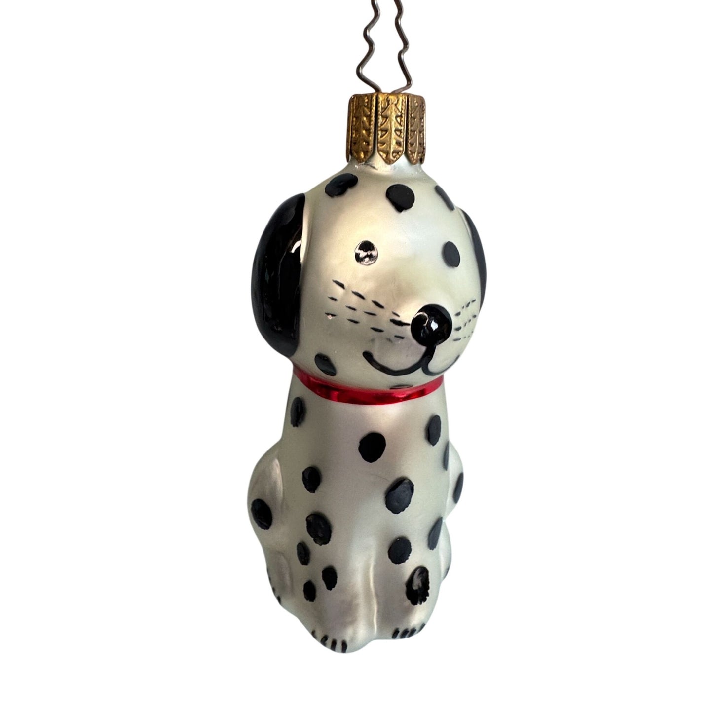 Whitehurst Dog Ornament Dalmation Glass Black White Red Collar 3.5"