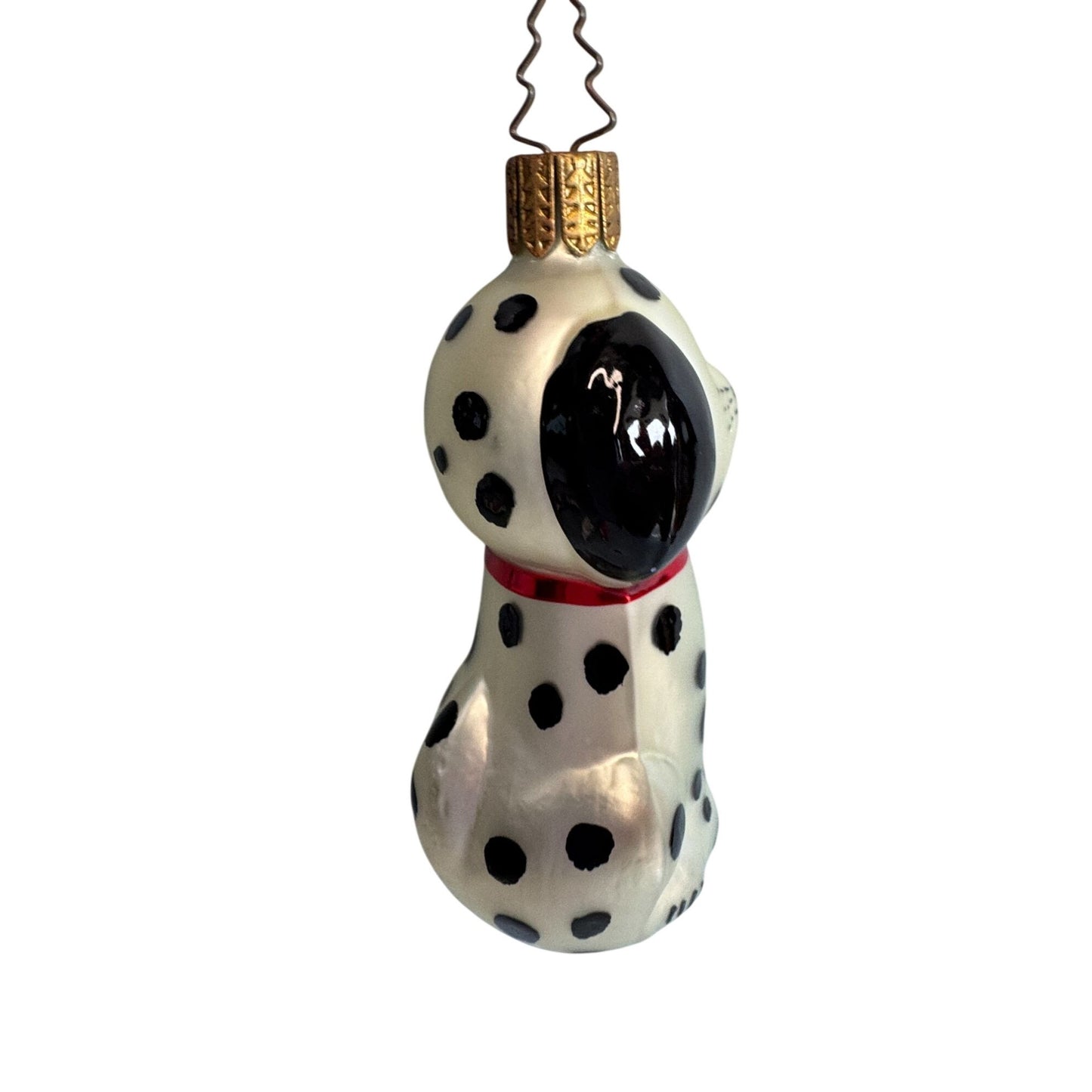 Whitehurst Dog Ornament Dalmation Glass Black White Red Collar 3.5"