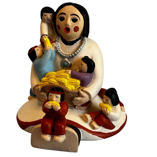 Pueblo Storyteller Mother 7 Children Corn on the Cob Tribal Crafted Figurine