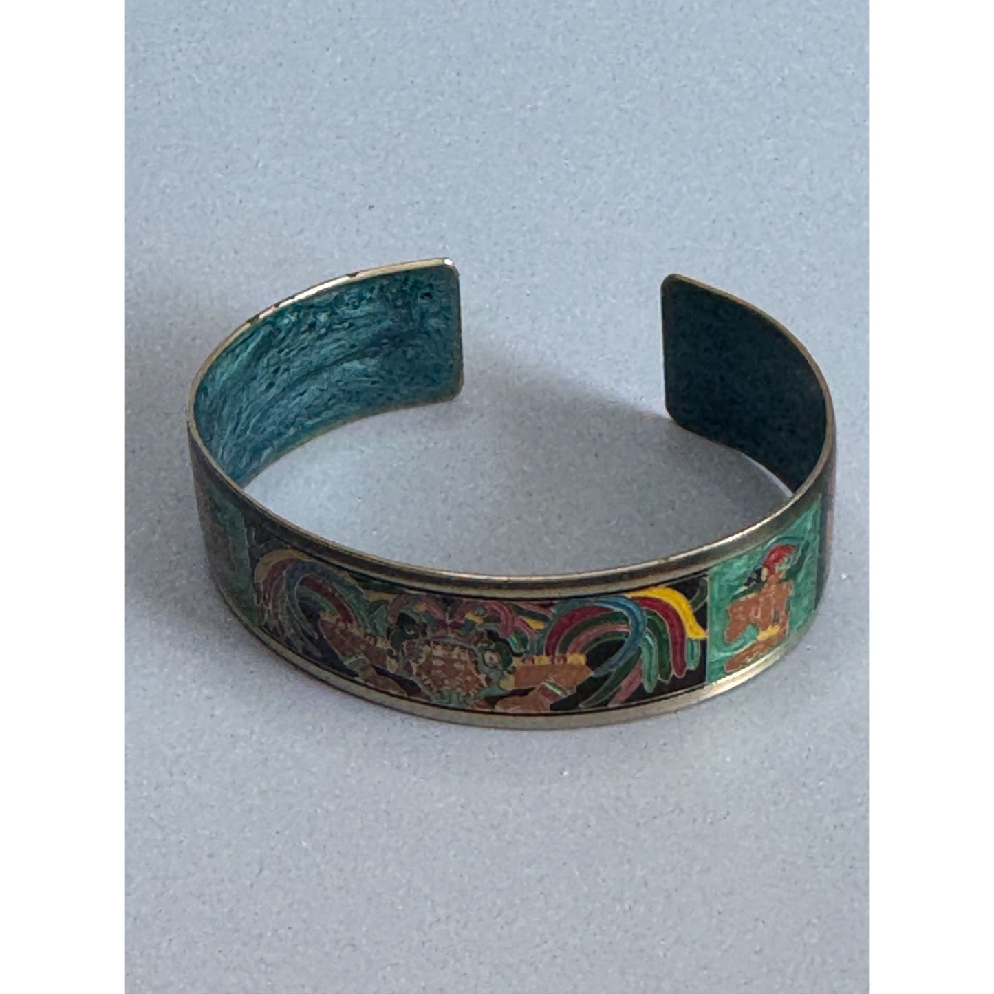 Designer-Signed Fernandez Mayan Aztec Design Cuff Bracelet Multicolor 7" x 3/4"