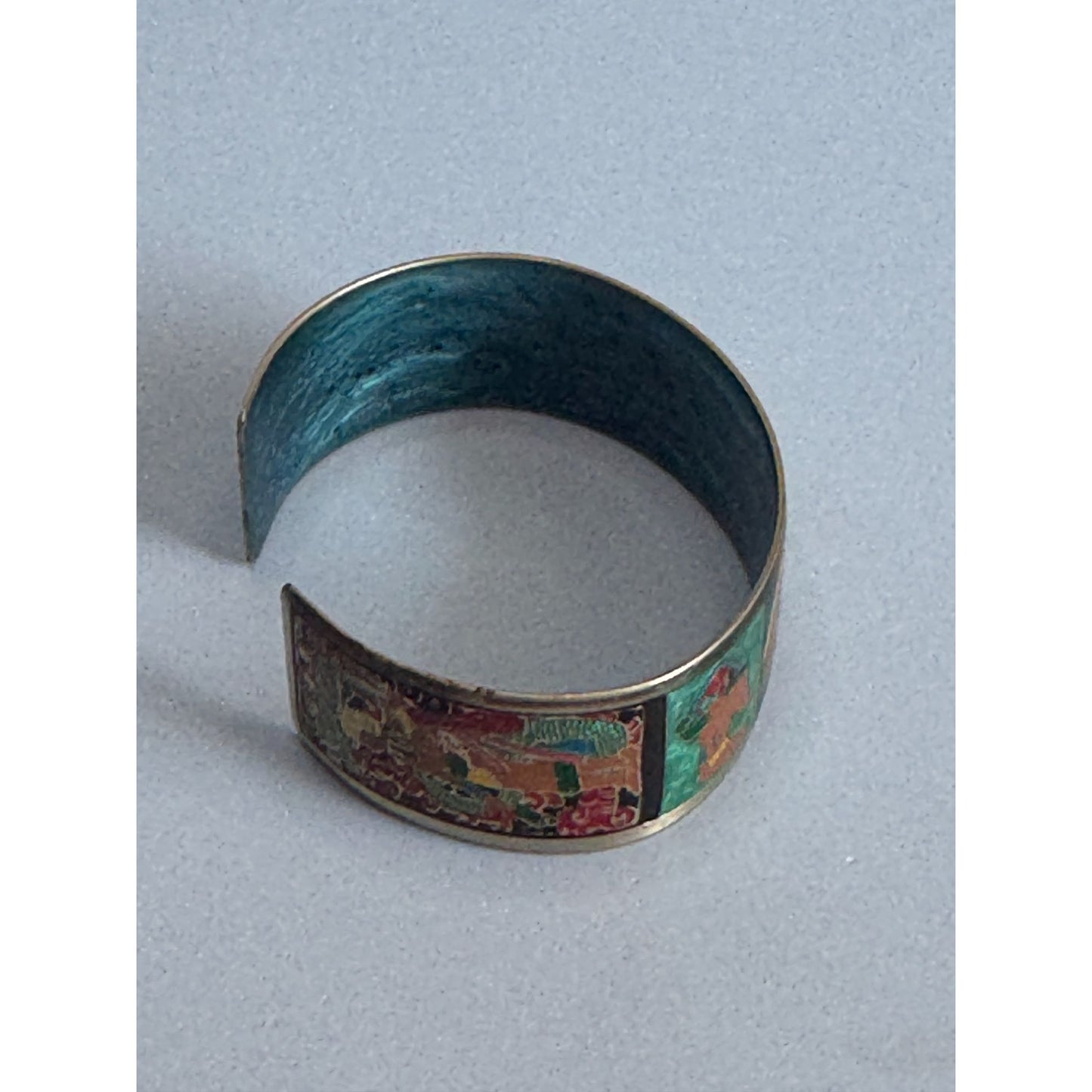 Designer-Signed Fernandez Mayan Aztec Design Cuff Bracelet Multicolor 7" x 3/4"